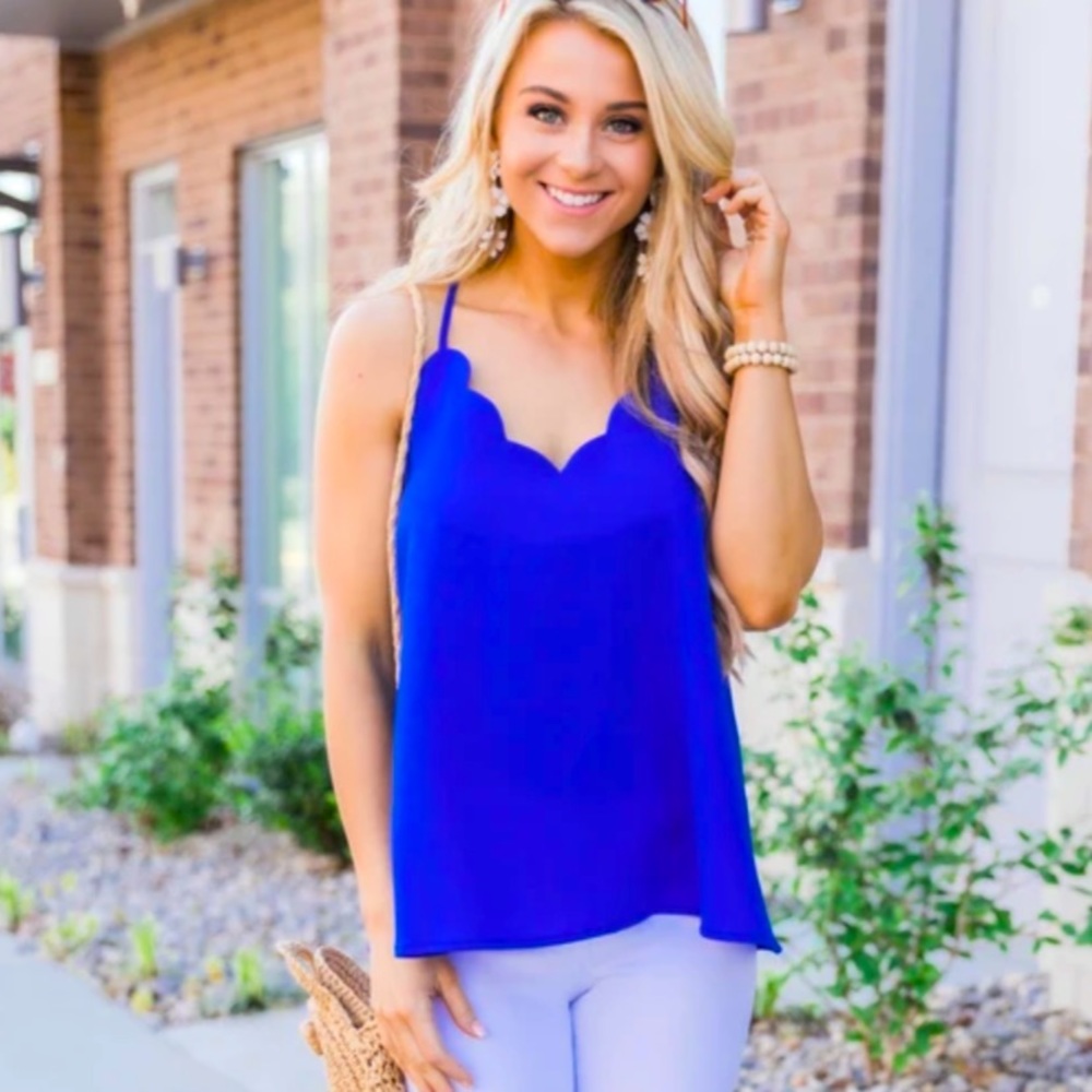 Scalloped blue Pink Lily Boutique tank